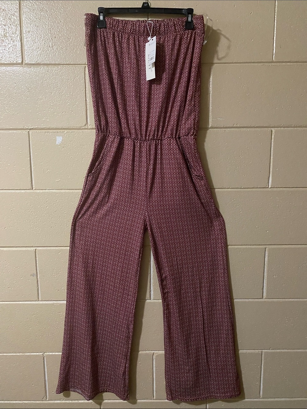 Exist Mauve Printed Strapless Wide-Leg Jumpsuit